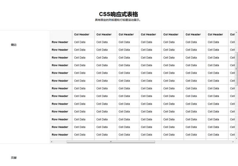 css行列标题固定表格响应式特效