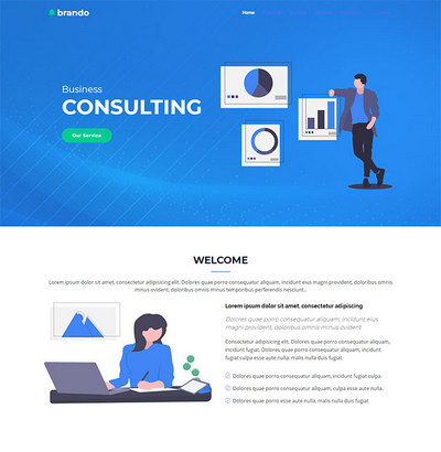 扁平化企业咨询管理服务HTML5网站模板